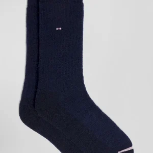 Chaussettes unies en coton côtelé marine