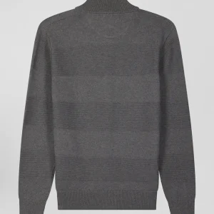 Alternative view of Pull col camionneur en coton gris effet de rayure