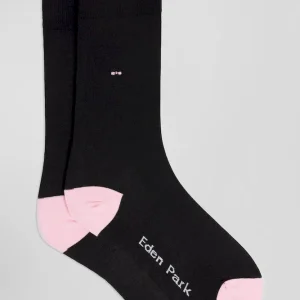 Chaussettes en coton mélangé noires à renforts roses