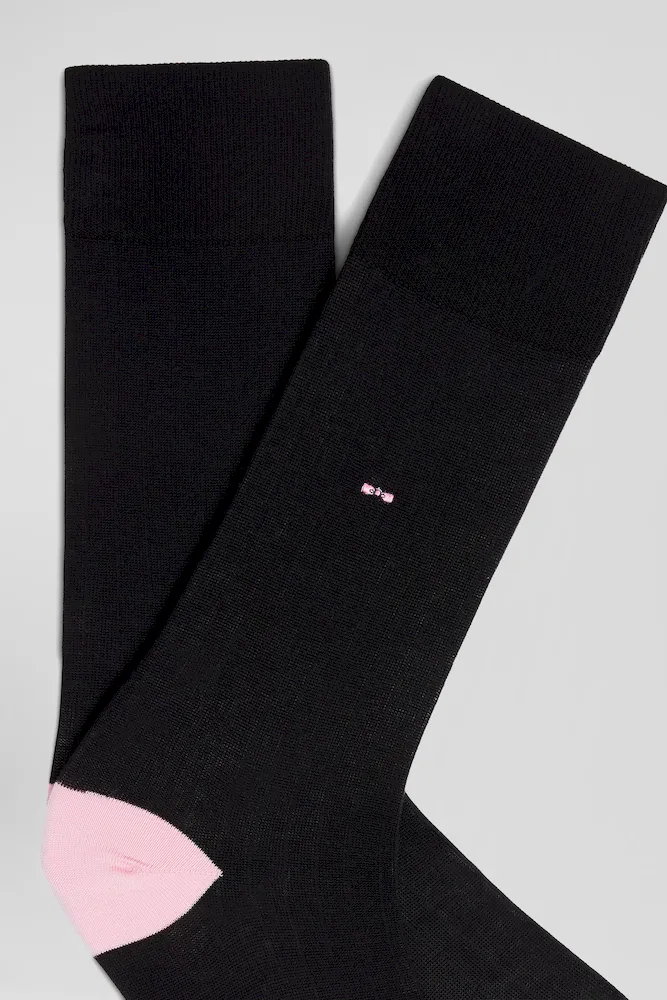 Chaussettes En Coton Mélangé Noires à Renforts Roses