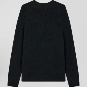 Alternative view of Pull col rond uni en laine et cachemire noir coupe Regular