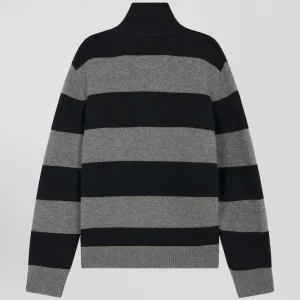 Alternative view of Pull col polo en laine et cachemire rayé noir et gris
