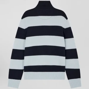 Alternative view of Pull col polo en laine et cachemire rayé bleu clair et marine