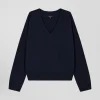 Pull col V en laine et cachemire bleu marine coupe Relaxed