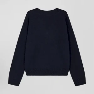 Alternative view of Pull col V en laine et cachemire bleu marine coupe Relaxed