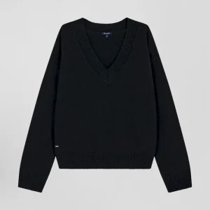 Pull col V en laine et cachemire noir coupe Relaxed