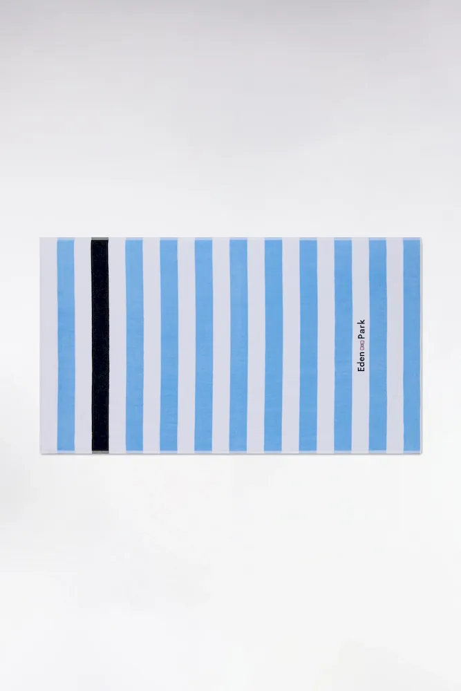 Drap de plage rayé en coton éponge ciel