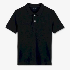 Alternative view of Polo manches courtes en coton marine broderie nœud papillon coupe droite