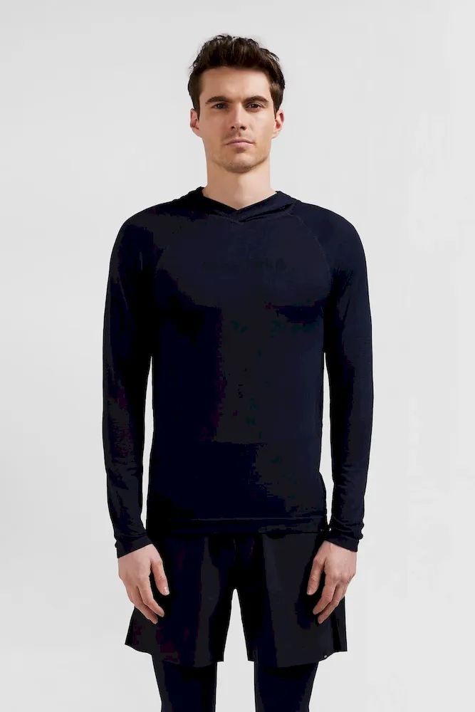 Sweatshirt à Capuche à Manches Cerclées Bleu Marine