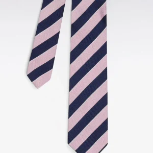 Cravate en soie rayée rose et marine