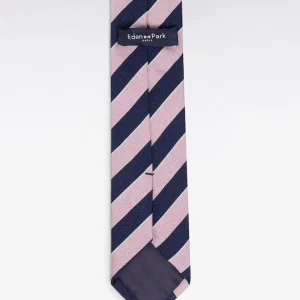 Alternative view of Cravate en soie rayée rose et marine