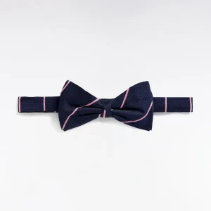 Noeud papillon en soie marine à rayures roses