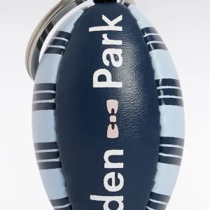 Porte-clés ballon de rugby à rayures ciel et marine
