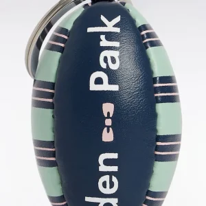 Porte-clés ballon de rugby à rayures vert d'eau et marine