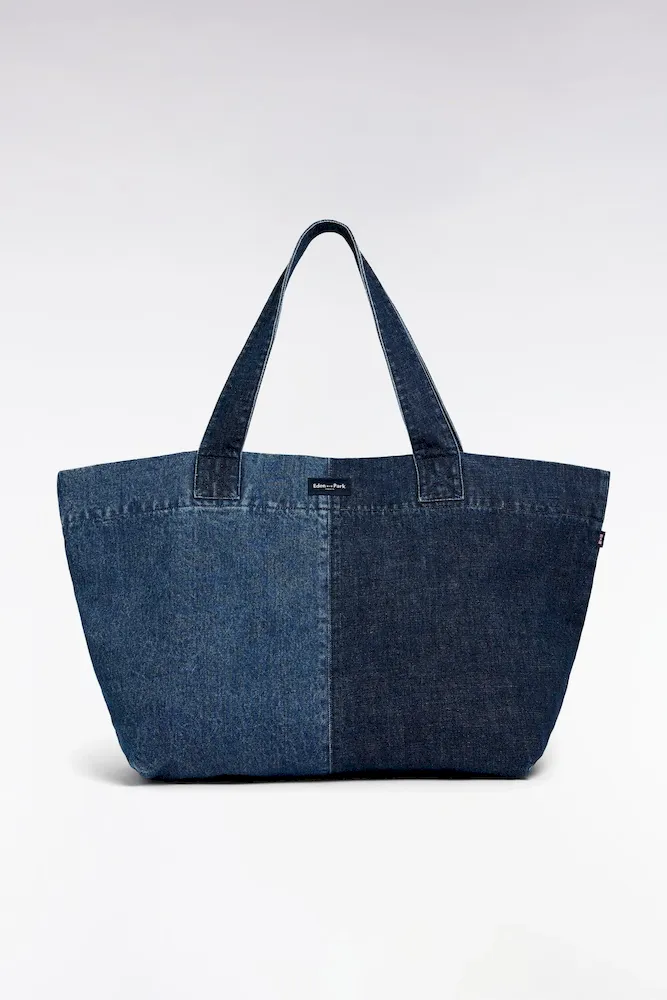 Sac cabas en denim bicolore