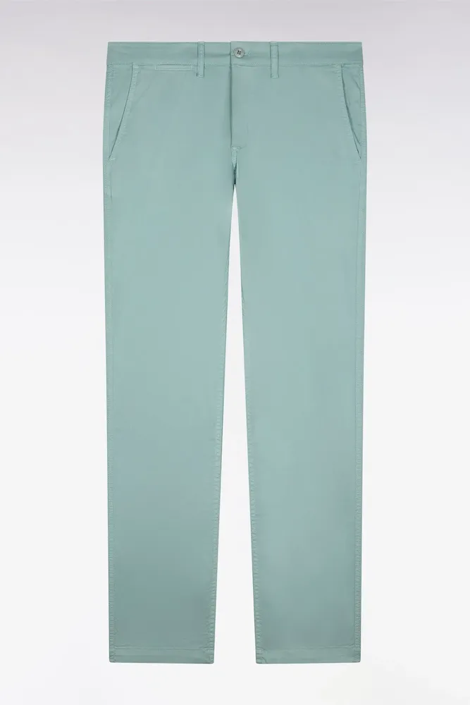 Pantalon Chino Regular En Coton Stretch Vert D'eau
