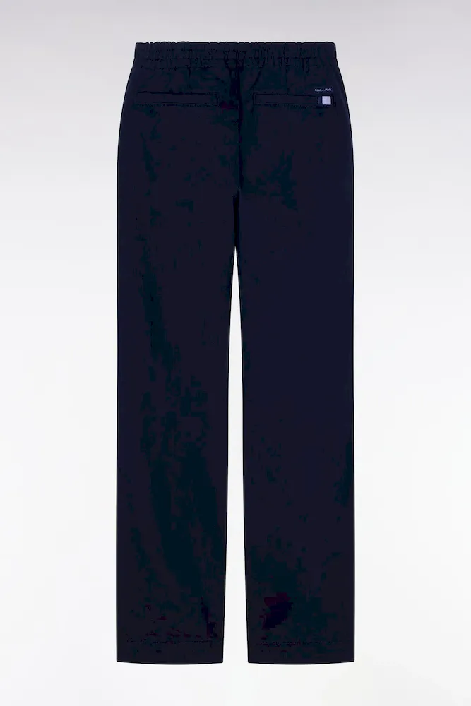 Pantalon chino à taille élastiquée en coton stretch marine