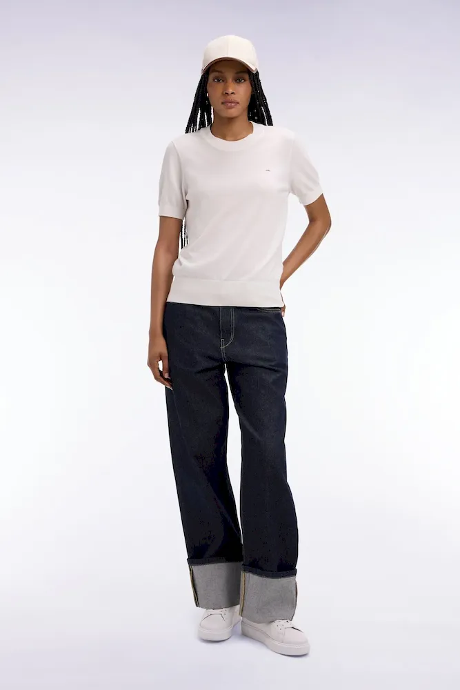 Jean en denim brut coupe droite large à revers cousu – Bild 3