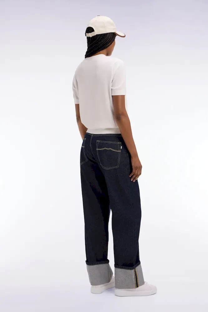 Jean en denim brut coupe droite large à revers cousu – Bild 5