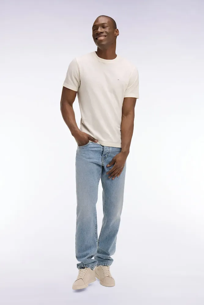 Jean en denim stretch bleu foncé stone bleach coupe regular – Bild 3