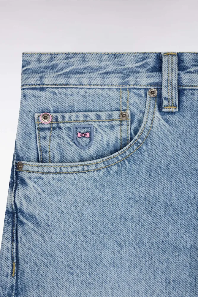 Jean en denim stretch bleu foncé stone bleach coupe regular – Bild 6