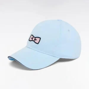 Casquette en coton ciel broderie nœud papillon rose