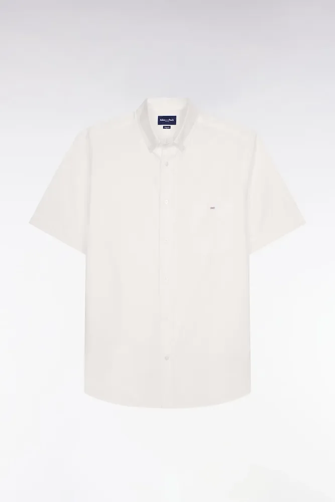 Chemise à Manches Courtes En Coton Fil Teint Blanc
