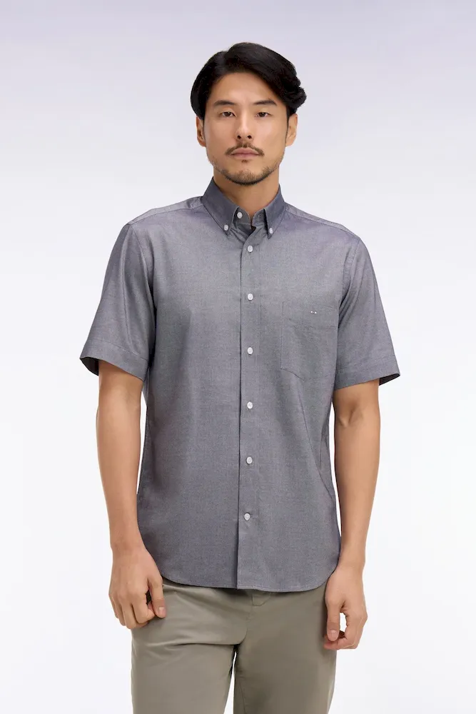 Chemise à manches courtes en coton fil teint marine – Bild 3