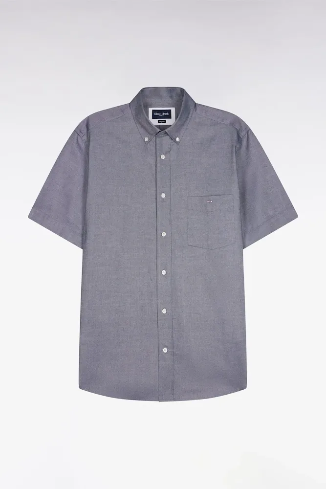 Chemise à Manches Courtes En Coton Fil Teint Marine