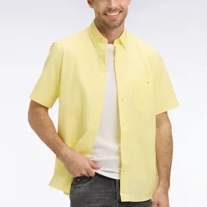 Chemise à manches courtes en coton fil teint jeune