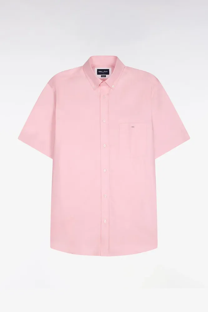 Chemise à Manches Courtes En Coton Fil Teint Rose