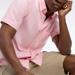 Chemise à manches courtes en coton fil teint rose