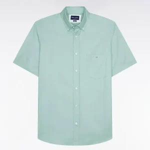 Alternative view of Chemise à manches courtes en coton fil teint vert d'eau