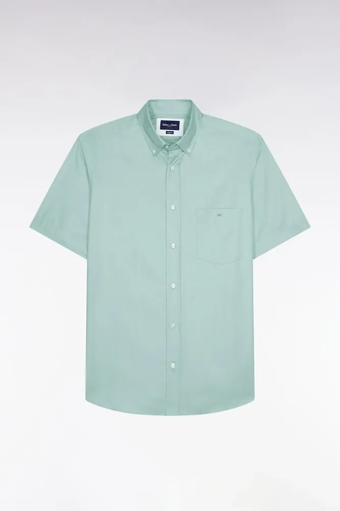 Chemise à Manches Courtes En Coton Fil Teint Vert D'eau