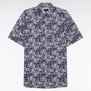 Alternative view of Chemise à manches courtes en popeline et chambray à motif floral rose