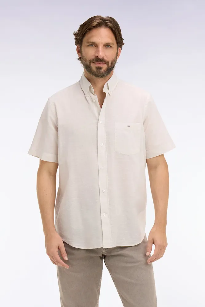 Chemise à manches courtes en coton jacquard rayé grège – Bild 3