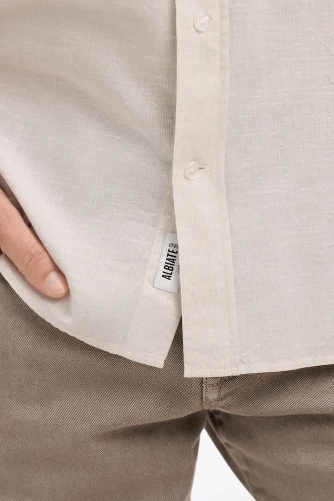 Chemise à manches courtes en coton jacquard rayé grège – Bild 4