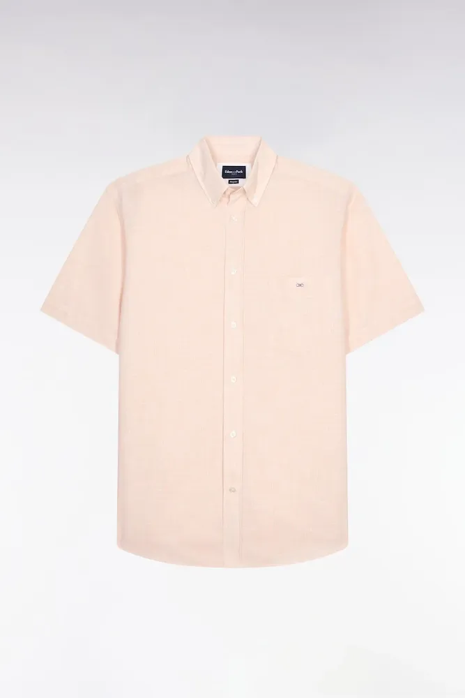 Chemise à Manches Courtes En Coton Jacquard Rayé Beige