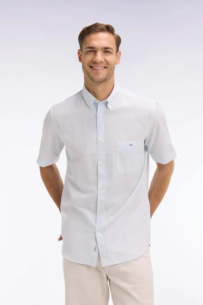 Chemise à manches courtes en coton jacquard rayé bleu ciel – Bild 3