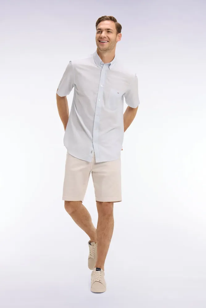 Chemise à manches courtes en coton jacquard rayé bleu ciel