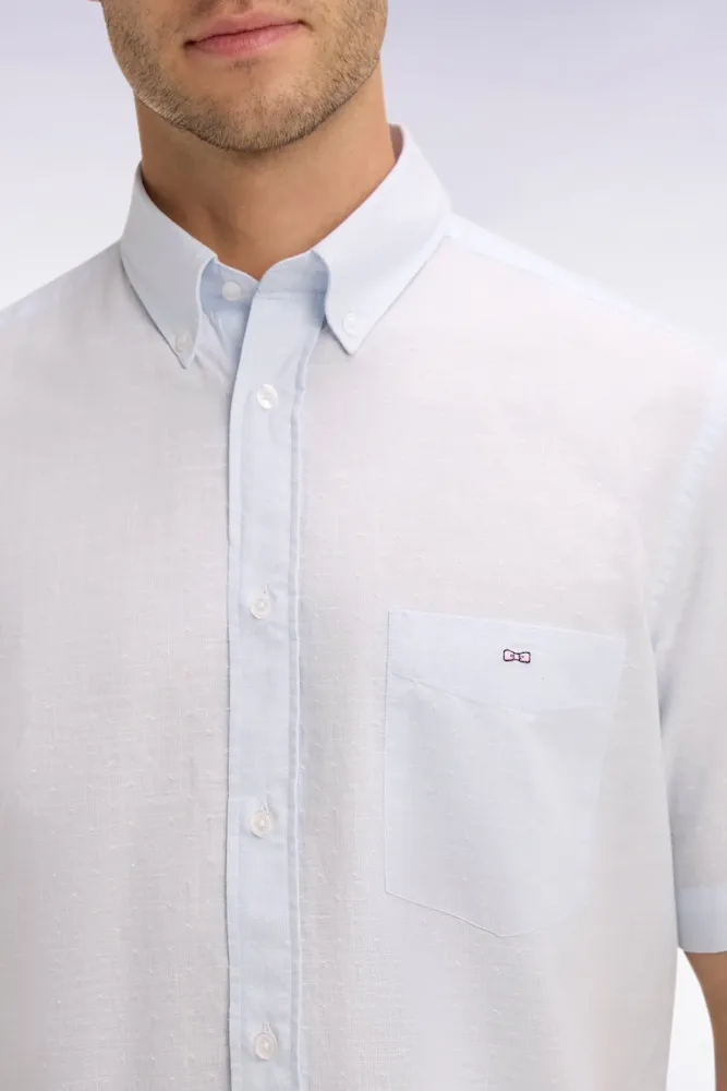 Chemise à manches courtes en coton jacquard rayé bleu ciel – Bild 4