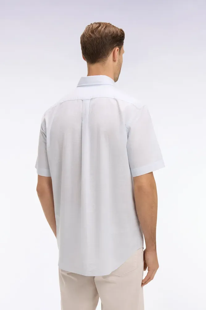 Chemise à manches courtes en coton jacquard rayé bleu ciel – Bild 5