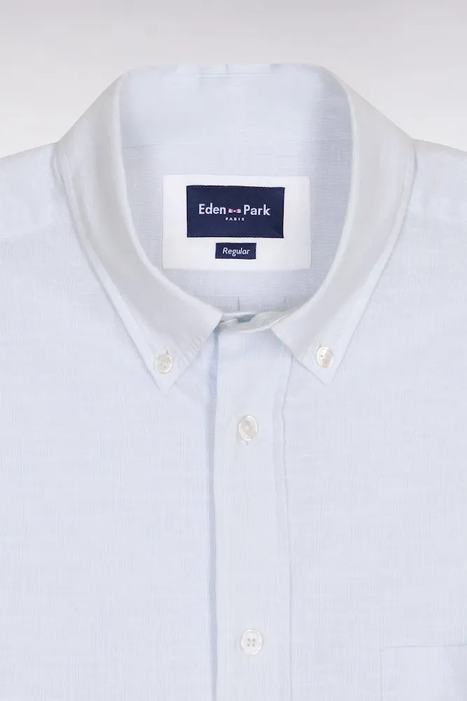 Chemise à manches courtes en coton jacquard rayé bleu ciel – Bild 6