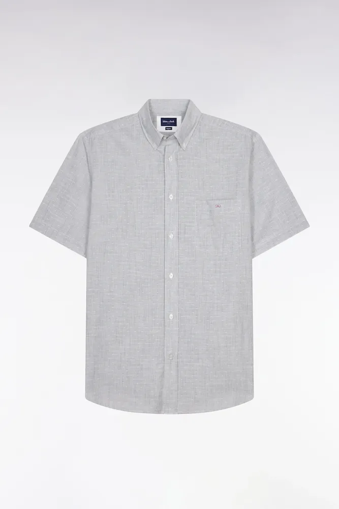 Chemise à Manches Courtes En Coton Jacquard Rayé Marine