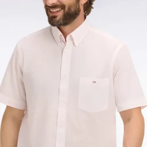 Chemise à manches courtes en coton jacquard rayé rose