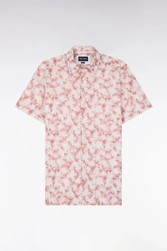 Chemise à Manches Courtes En Popeline De Coton à Motif Floral Bordeaux Coupe Slim