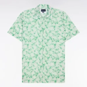 Alternative view of Chemise à manches courtes en popeline de coton à motif floral vert coupe slim