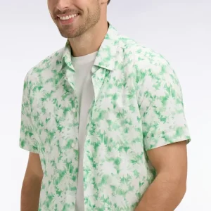 Chemise à manches courtes en popeline de coton à motif floral vert coupe slim