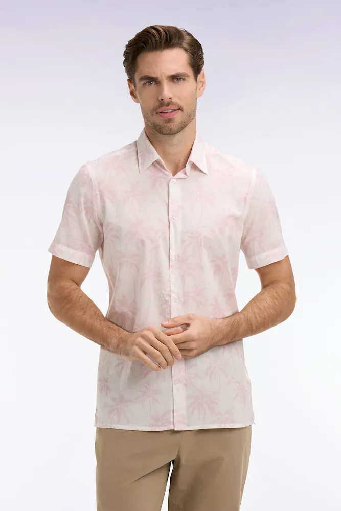 Chemise à manches courtes en coton rose imprimé palmiers coupe slim – Bild 3