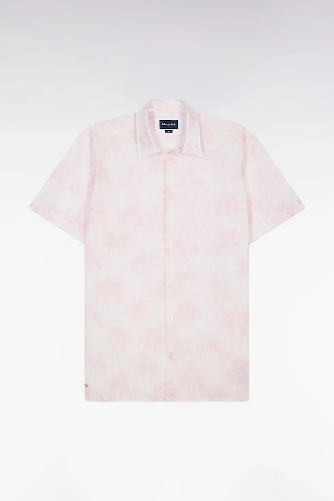 Chemise à manches courtes en coton rose imprimé palmiers coupe slim – Bild 2